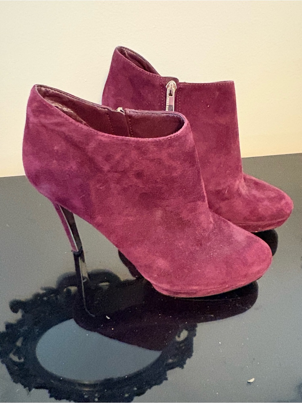 Women's Burgundy Suede Ankle Booties with Stiletto Heel